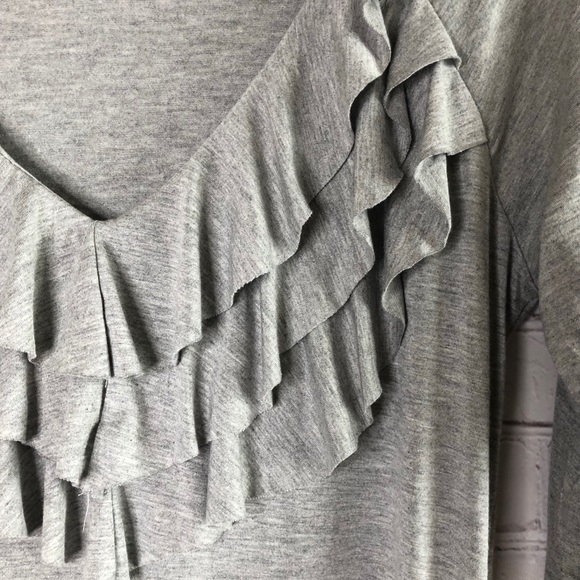 CACHE || Heather Gray Ruffle Accent V Neck Shirt - Picture 3 of 7